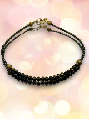 Sparkly Black Spinel Bracelet with Gold Filled Accents, August Birthstone